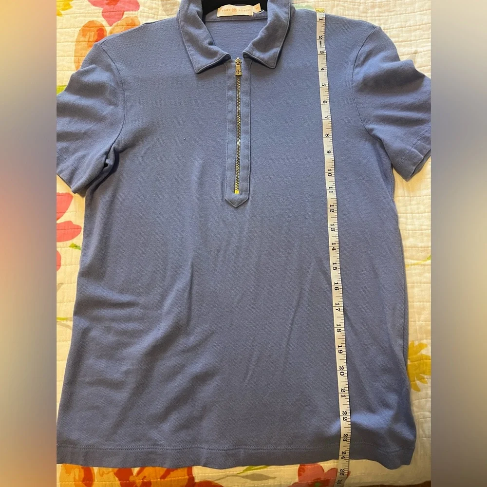 Tory Burch Golf Top-Polo, gold Zipper Women’s Size Small Light Blue - Picture 8 of 8
